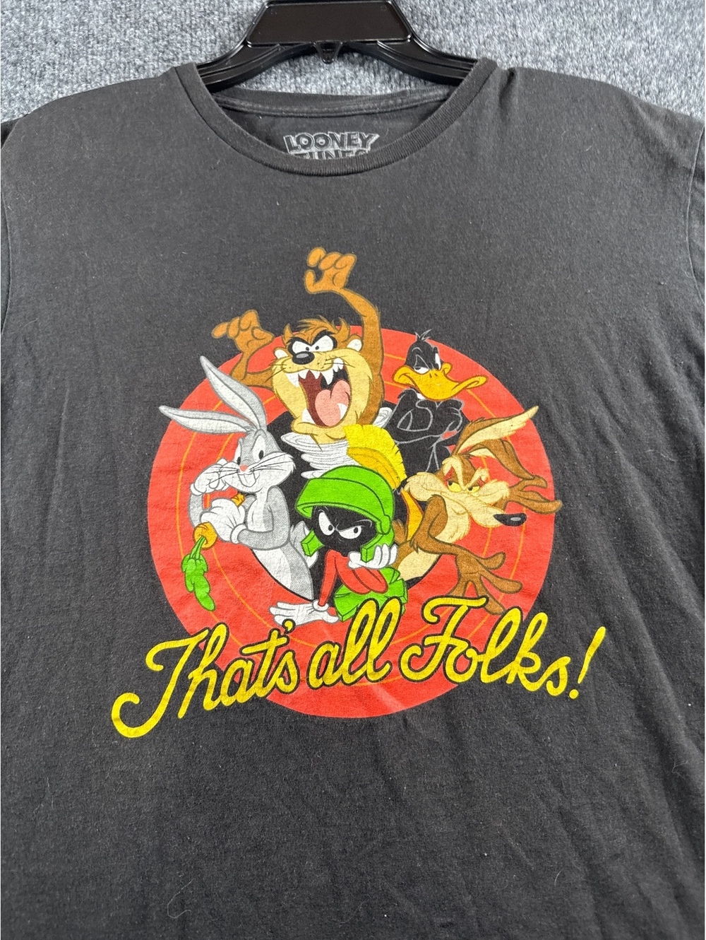 Looney Tunes Thats All Folks T Shirt Mens Large Bugs Bunny Taz Daffy Duck Gray